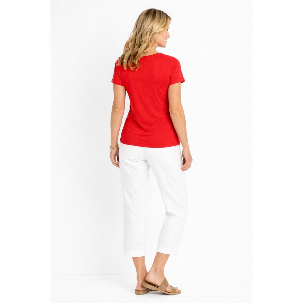 J Jill Love Linen Short Sleeve Shirt Womens Large Petite Red Orange Front Tie - Picture 2 of 10